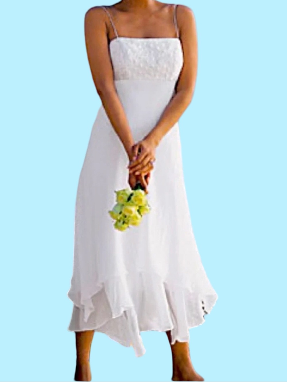 ALFRED ANGELO White Beaded Bodice Formal Midi Dress Size 16